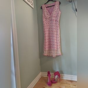 Vintage 100% Silk Dress Size 14 Polka Dot Pink
